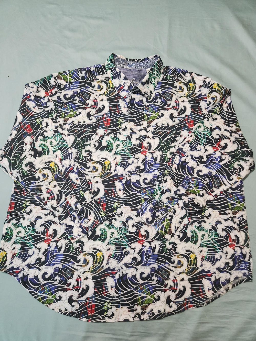Robert Graham Multicolor Wave-Pattern Button-Up Long-sleeve Shirt Size 3XL - Picture 6 of 13
